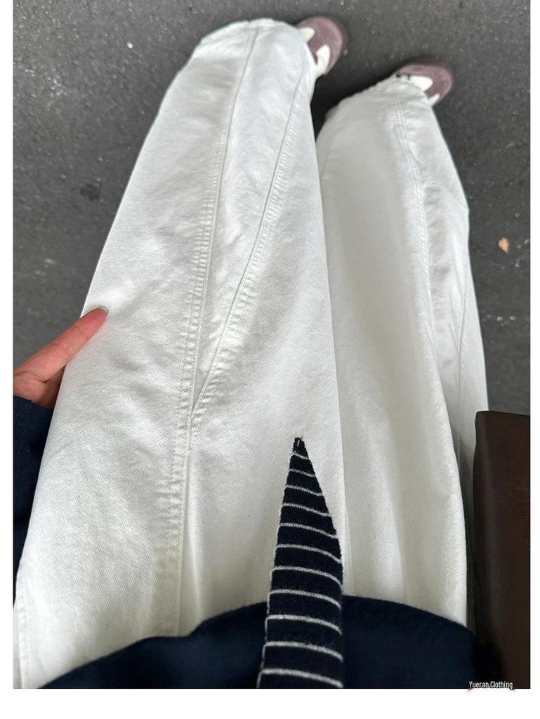 Women's Japanese-Style White Casual Wide-Leg Pants, Plus Size, Loose Drapey Nine-Tenth Balloon Design for Chubby Girls - 2026 Collection
