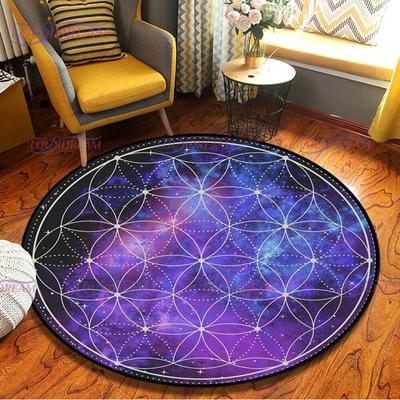 Geometric Symbols Flower of Life Round Rug Sacred Spiritual Bedside Bedroom Non-slip Floor Mat Home Living Room Decor Rug