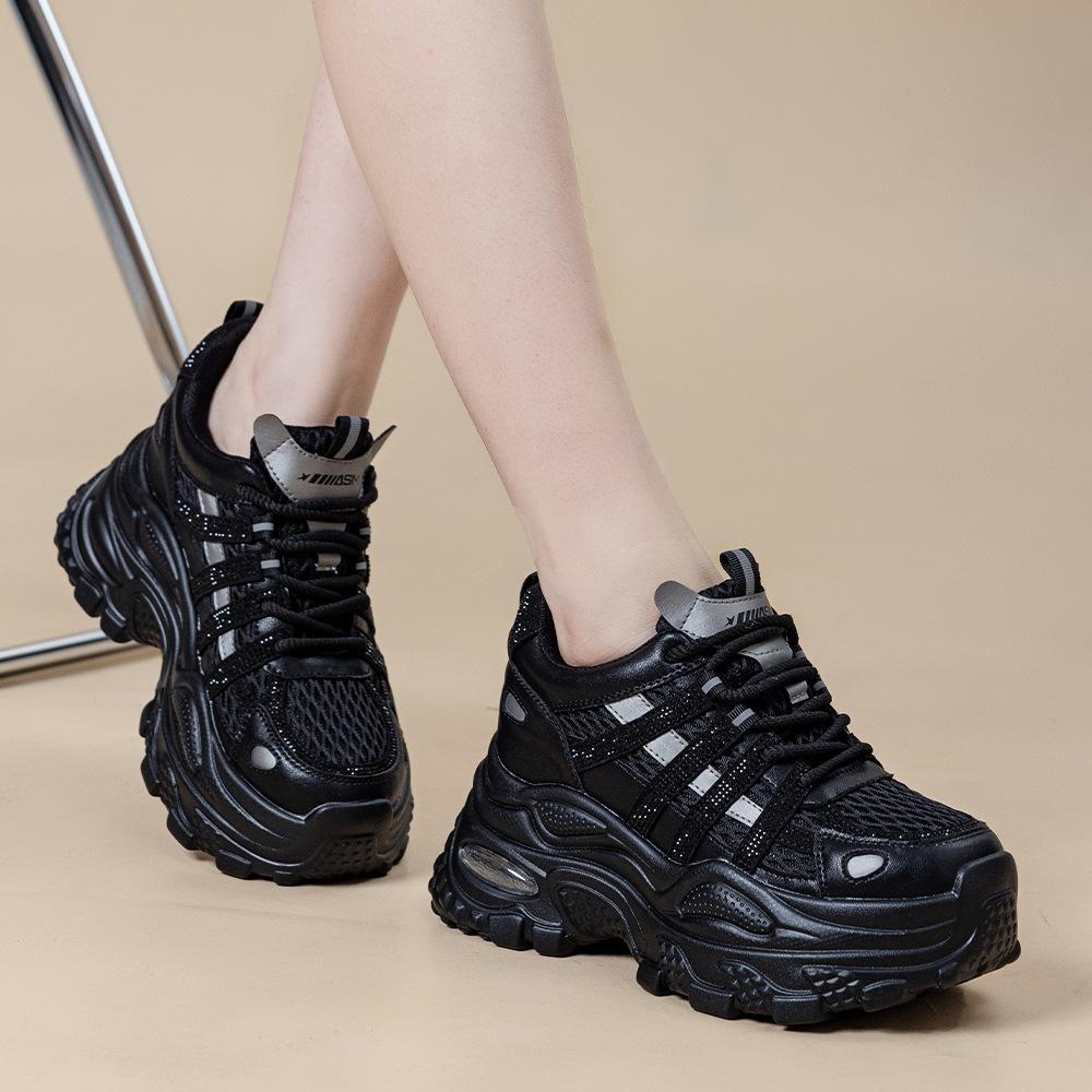 Autumn mesh diamond-encrusted dad shoes women's autumn new thick-soled heightening fashionable versatile sports and leisure shoes