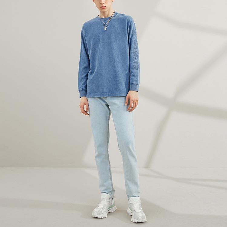 Li Ning Sports Fashion Series Loose Knit Sports Crew Neck Sweatshirt Men Sweatshirt Denim-Blue AWDR225-1