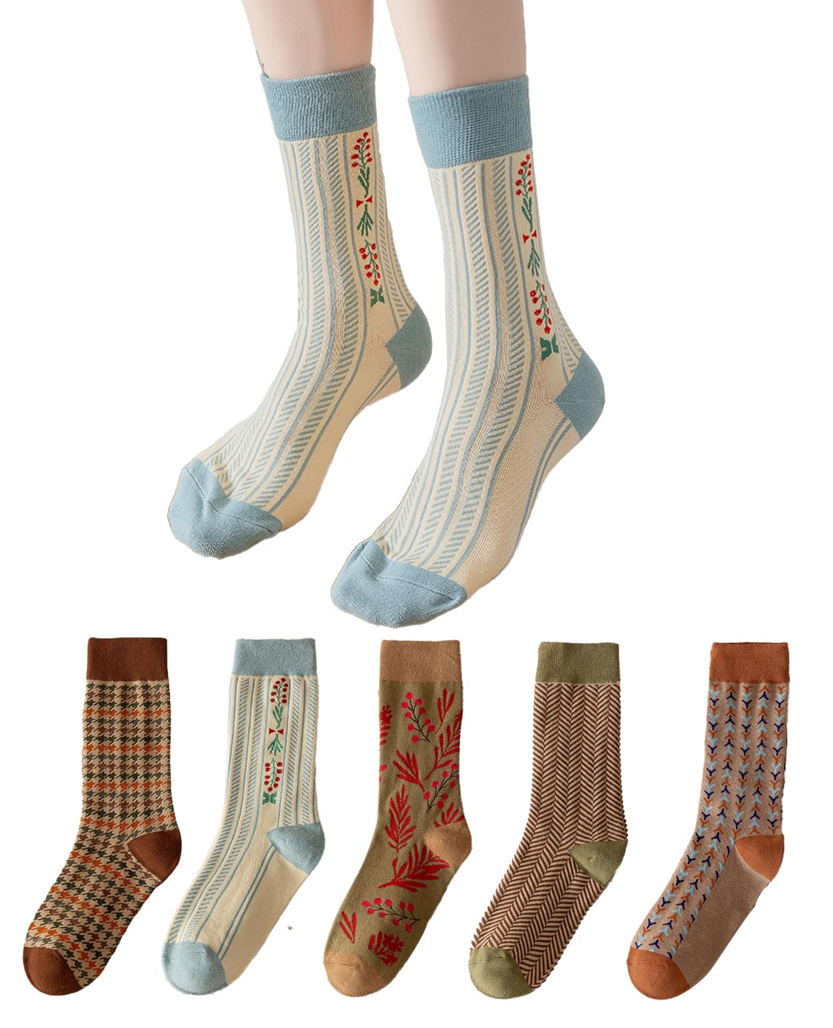 

Kayuuhin Хлопок и Средний Ретро Клетчатый Повседневный Дышащий и Идеальный для и Размеров Один Размер Подходит Женским Носкам, Весна, Осень, Зима, 5 пар