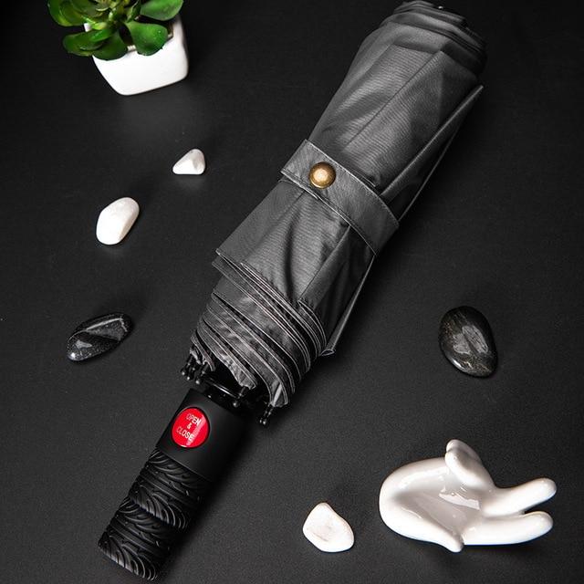 

46-дюймовый мужской и женский ветрозащитный дорожный зонт с защитой от УФ-излучения, 3-кратный автоматический открытый закрытый автоматический зонт с черным покрытием, УФ-зонт темно серый