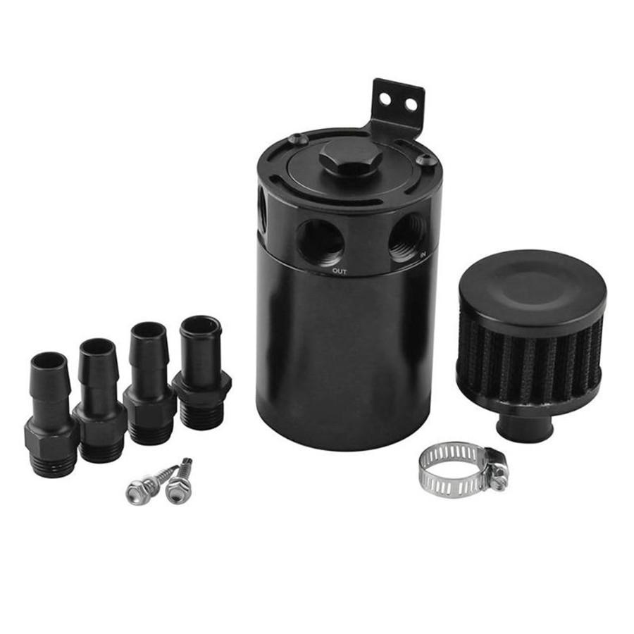 Oil Reservoir Catch Can Tank with Drain Valve Breather Universal 3-Port