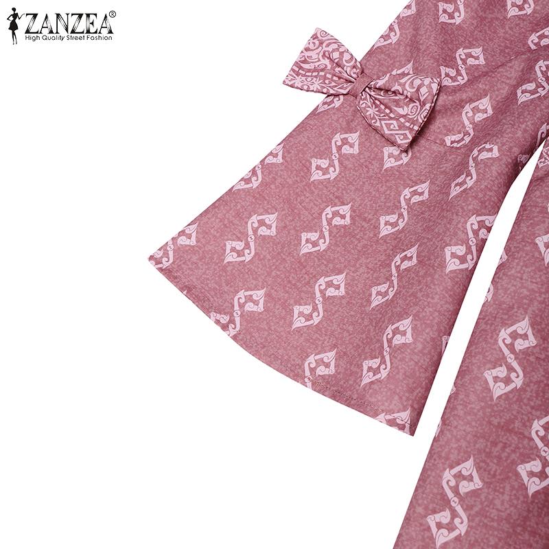 ZANZEA Women Casual Round Neck Ethnic Print 3/4 Sleeve Blouse