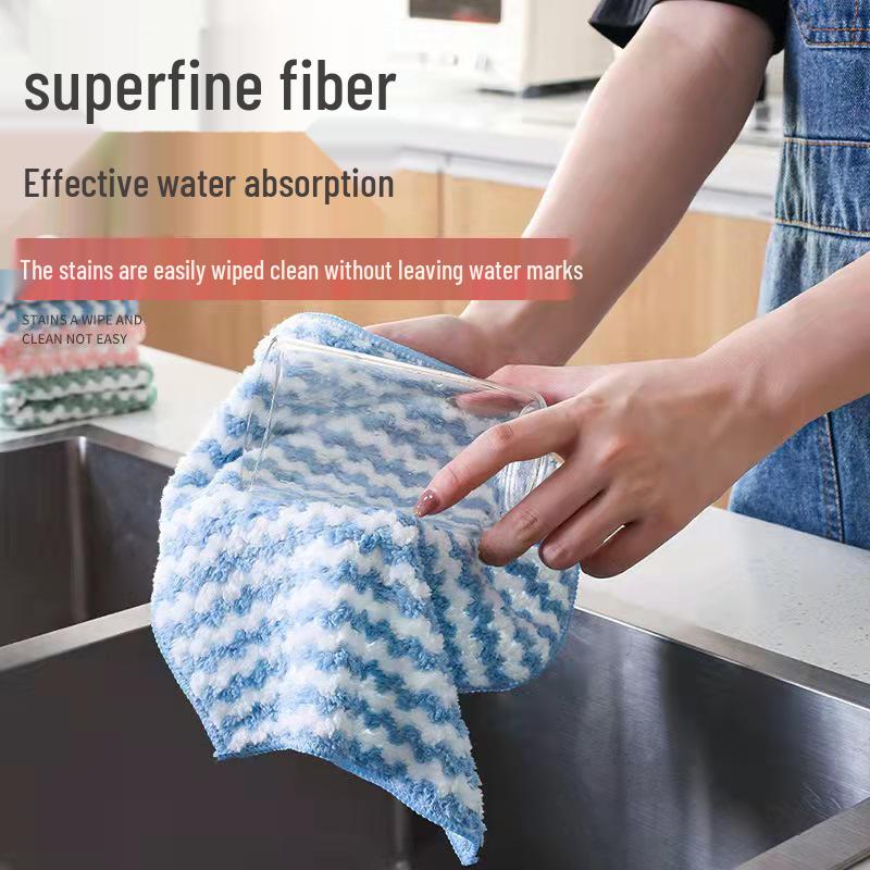 Top-Selling Striped Coral Fleece Dishcloths - Non-Stick, Lint-Free, Thick Bamboo Fiber Cleaning Towels