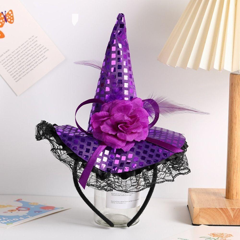 Fashion Cartoon Witch Hat Party Decorations Lace Sequins Hair Hoop Cloth Headband Halloween
