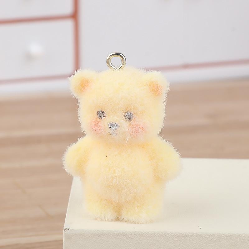 Pink Flocked Resin Bear Charm for Keychain, Bag, Earrings, Necklace