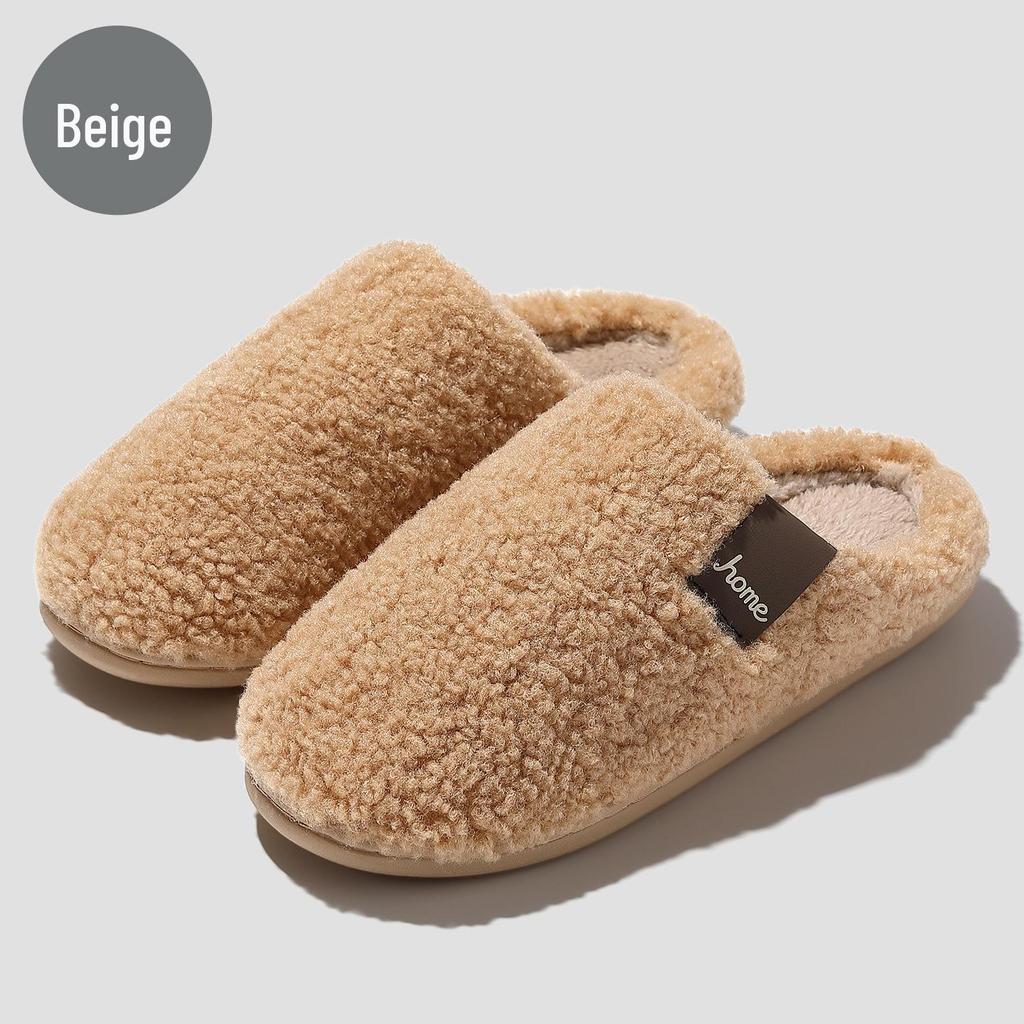 Women's Plush Cotton Non-Slip Indoor Slippers - Warm, Thick Fleece, Closed-Heel for Autumn & Winter, Men's Sizes Available.
