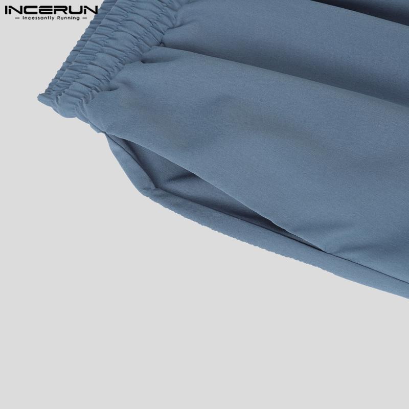 INCERUN Men Elastic Waist Pants Casual Wide Legs Pants Long Trousers