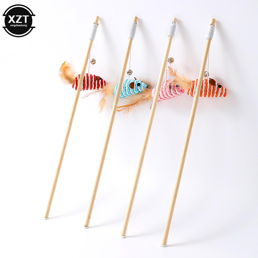 1pc Pet Cat Interactive Stick Feather Cat Stick Teaser Feather Toy Kitten Funny Colorful Rod Cat Wand Toys Wood Pet Cat Supplies