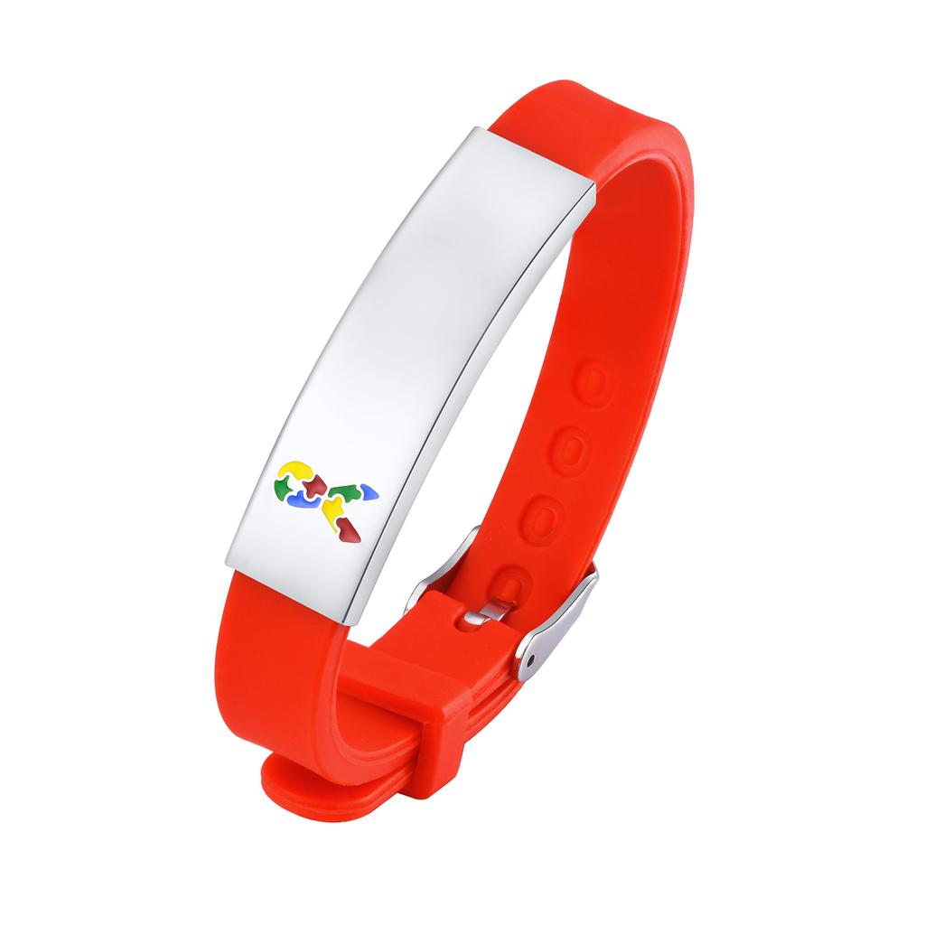 Vnox Free Personalized Autism ID Bracelets for Teens Girls Boys, Colored Puzzle Soft Silicone Bracelets, Cutom Contact Name ICE