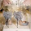 French Pointy Shallow Mouth Temperament Elegant Sequin Bow High Heels Women's Fine Heel Pearl Line with A Single Shoe