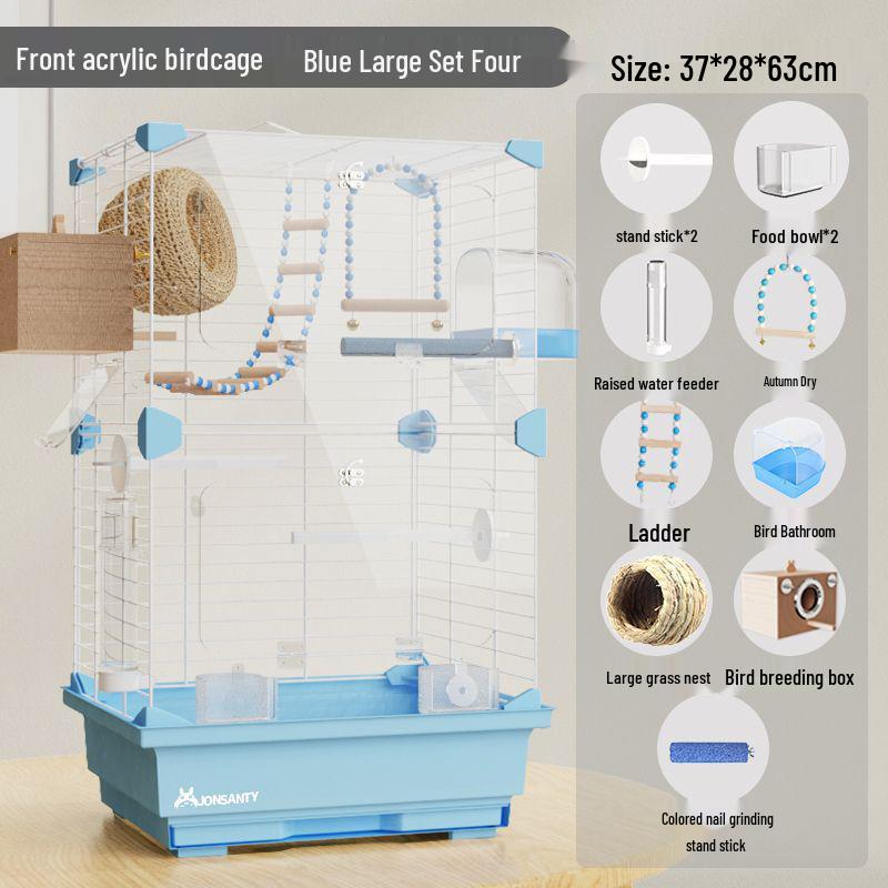 Large Transparent Acrylic Bird Cage with Toilet for Cockatiels and Parrots