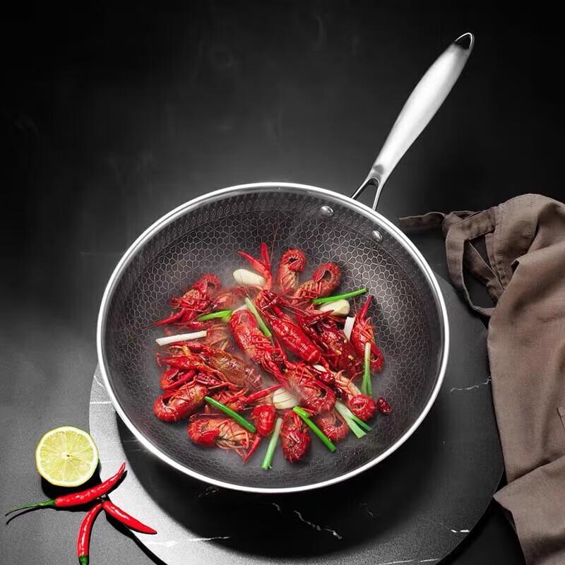 Haolaibao Diamond Mesh 304 Stainless Steel Non-stick Wok