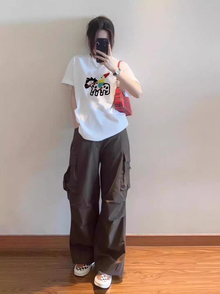 Women's Oversized White Cotton Short-Sleeve T-Shirt, Summer 2025 Trendy Style