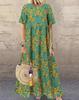 Plus Size Summer Loose Long Sleeve Round Neck Floral Print Casual Women's Holiday Beach Dress Vintage Style Maxi Dress