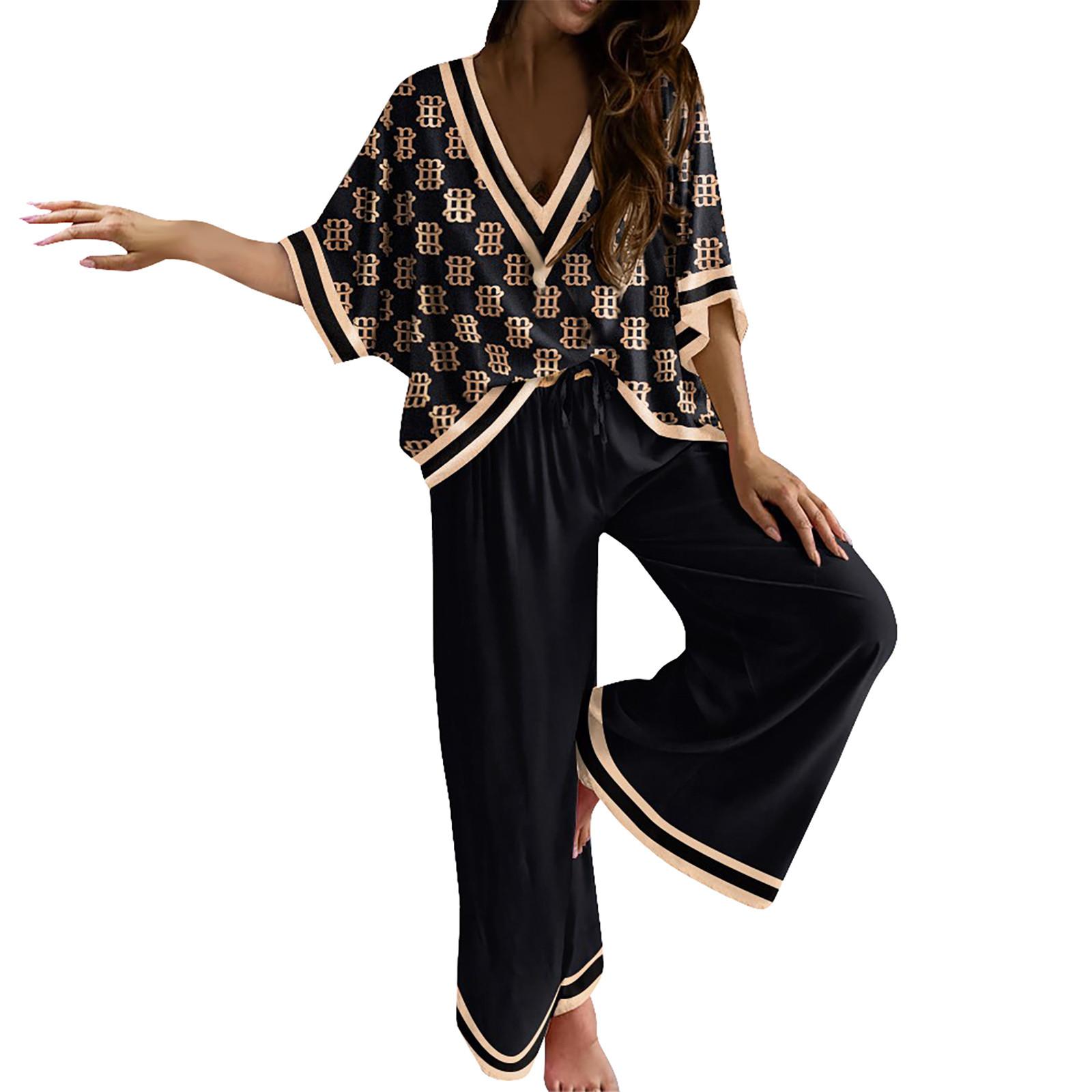 

Женский повседневный топ с рукавами с принтом и широкие брюки XXL