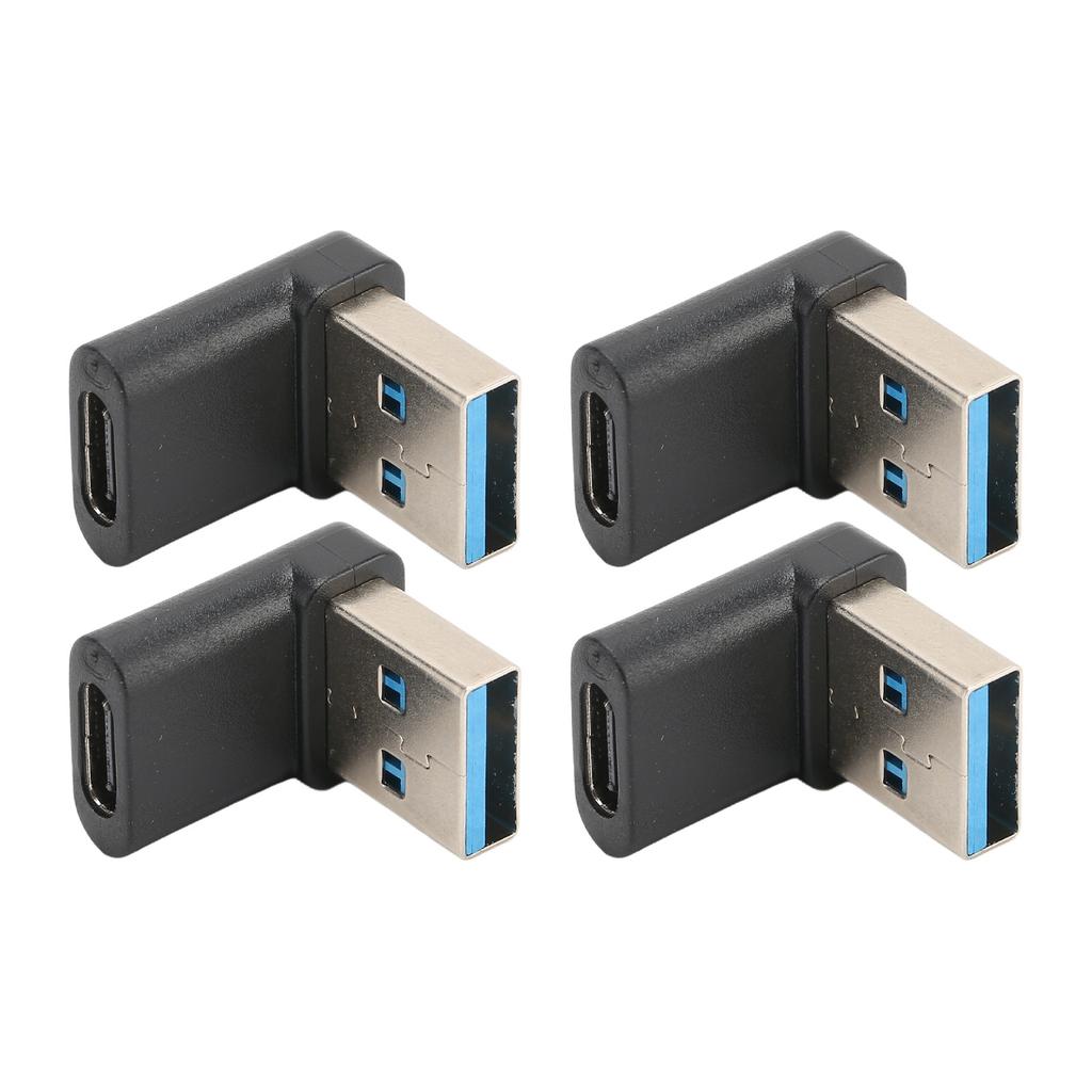 4pcs USB Type C Right Angle Adapter 10Gbps Transmission Portable USB Male To Type C Female Adapter for Laptops Desktops