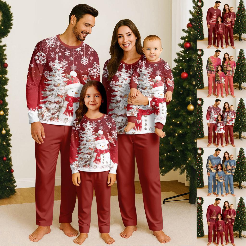 Print Cute Family Set Pajamas, Home Clothes, Family Set Long Sleeve Top Pants Set