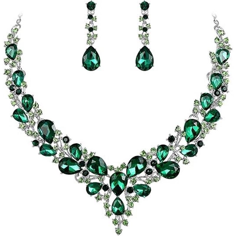 Newlywed Rhinestone Crystal Necklace And Earrings Set - Luxurious Jewelry Set For Ladies' Dance And Banquet Events