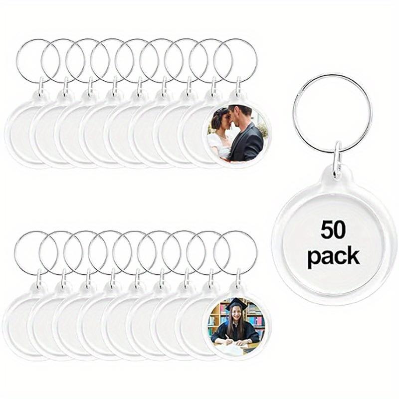 50-piece Photo Frame Keyring Set, Transparent Acrylic Photo Frame Keyrings, Circular Blank Photo Insert Keyrings for DIY Crafting