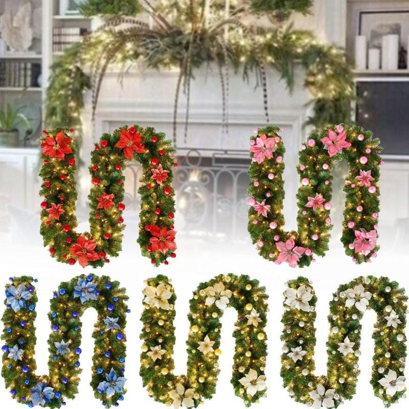 Festive 2.7 Meter Christmas Wreath Decoration With Led Lights In Gold And Red For Holiday Cheer