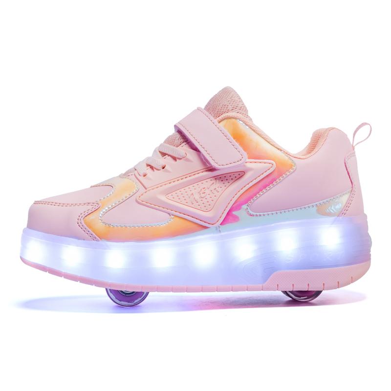 28-41 Children's Light-emitting Two-wheeled Sneakers Can Charging, Disassembly, Light-emitting Wheel Sliding Male Sports Shoes