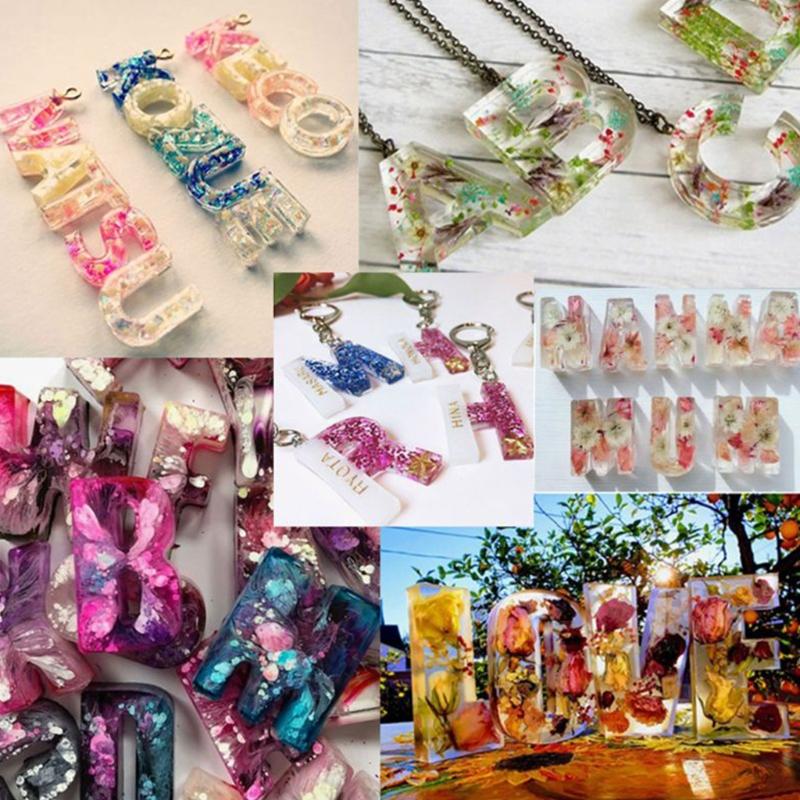 Handmade Necklace Earrings UV Resin Mold English Letters Numbers Pendants Silicone Molds Alphabet Keychain Casting Mold