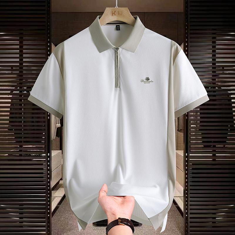 Ice Silk Polo Retro Short Sleeve Polo Shirt Men's Summer Versatile Top Shirt Color Blocked Collar T-shirt