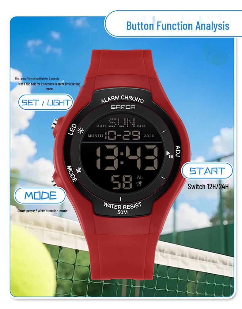Sanda Waterproof Multifunctional Sports Watch for Teenagers and Students