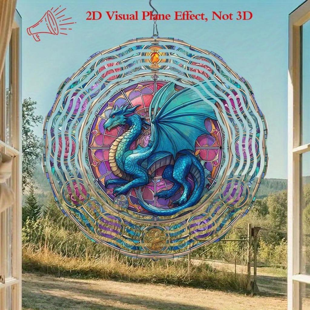 Drachenform Buntes Fenster Astrologie Windspiel Kinetisch Rotierend Outdoor Gartendekor Frühling Sommer Hängeornament Keine Batterie Benötigt