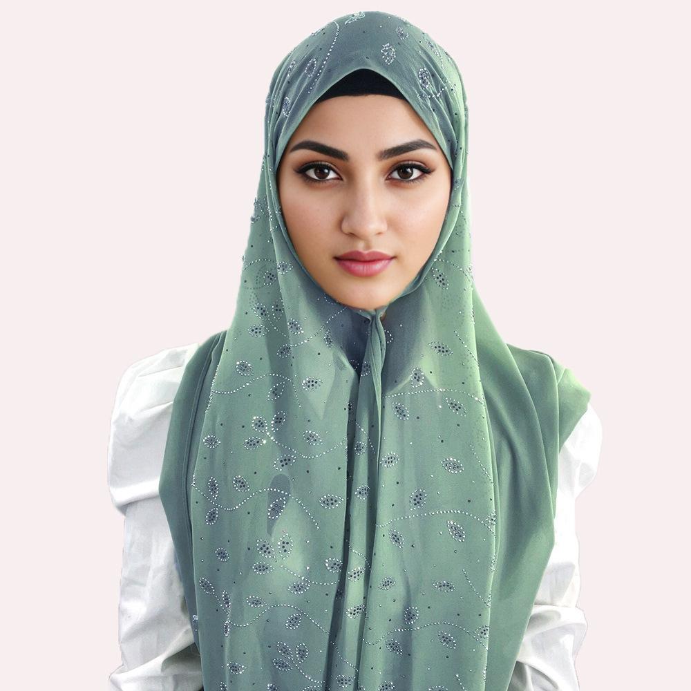 Women Chiffon Scarf Hijabs For Women Leaf Diamond Crystal Scarf Hijab Shawls Wraps Muslim Fashion Hijab Scarf Ramadan Shawl