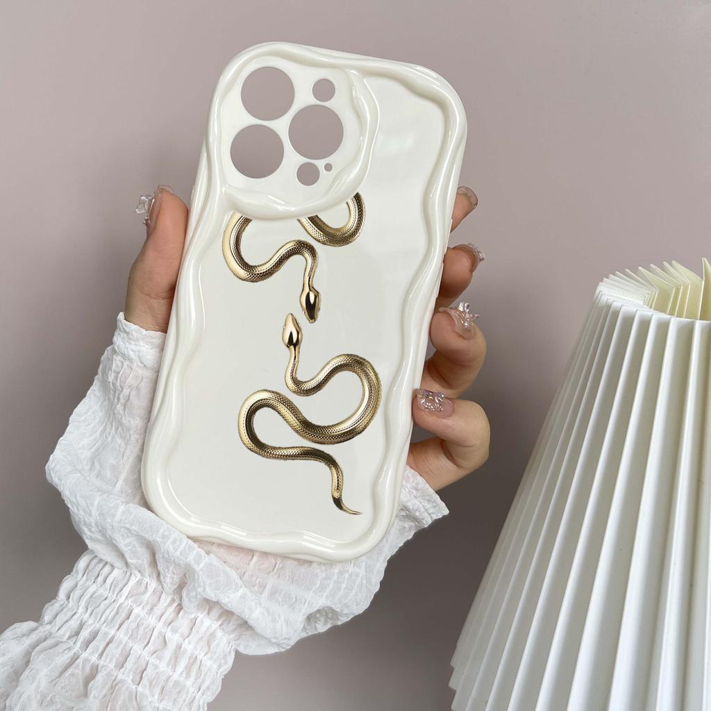 N71 Schwarzgold Schlange Weiche Wellenförmige Handyhüllen für Samsung A54 A34 A13 A14 S23 S24 Ultra Xiaomi Redmi Note 13 Realme Infinix Schutz-Bumper-Hülle