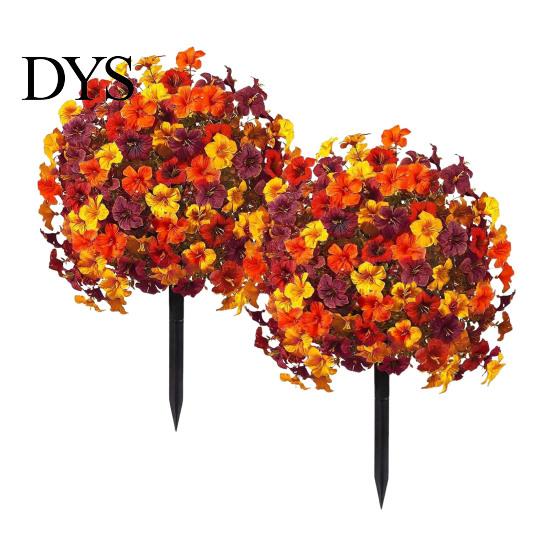 Fake Flowers for Decoration Artificial Fall Outdoors, Autumn Topiary Ball, UV Resistant Faux Mums with Ground Easy Care Decorative Spike Planters