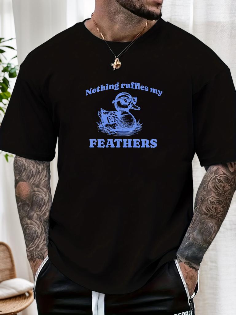 Mens Duck Graphic TShirt Nothing Ruffles My FEATHERS Cotton Short Sleeve Breathable Comfort Fit Soft Light Casual Daily Top