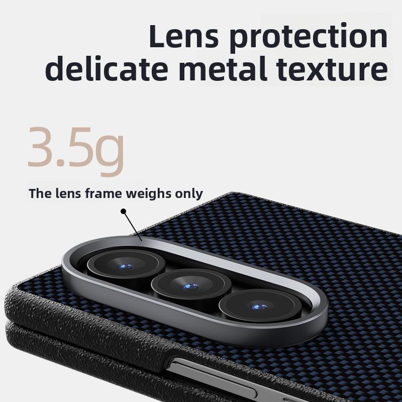 Microrelief Carbon Fiber Phone Case for Samsung Galaxy Z Fold 7 Fold6 5 W25 W26 Alloy Lens TPU+PC Cover with Invisible Magnet