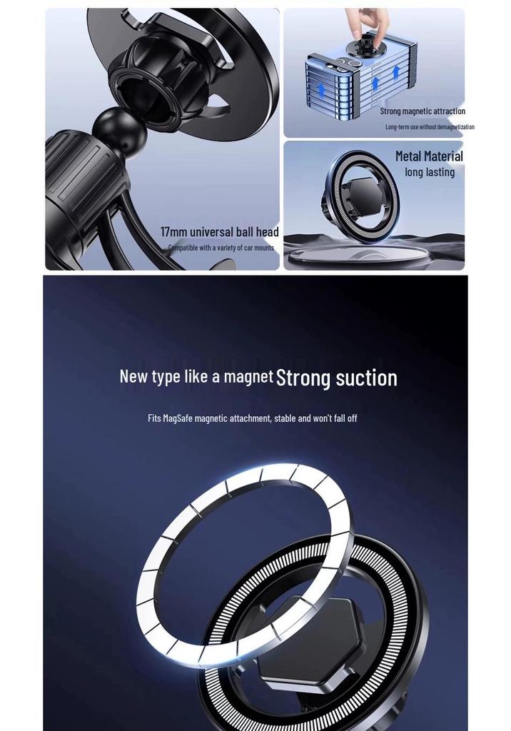 Ice Armor MagSafe Magnetic Phone Holder - Universal 17mm Ball Head for Car & Desktop.