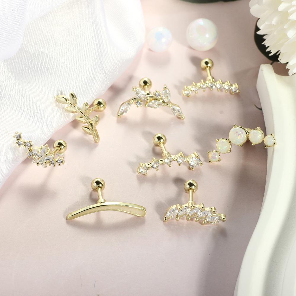 14K Gold Plated 16G Stainless Steel Ear Cartilage Studs - European & American Style Copper Earrings