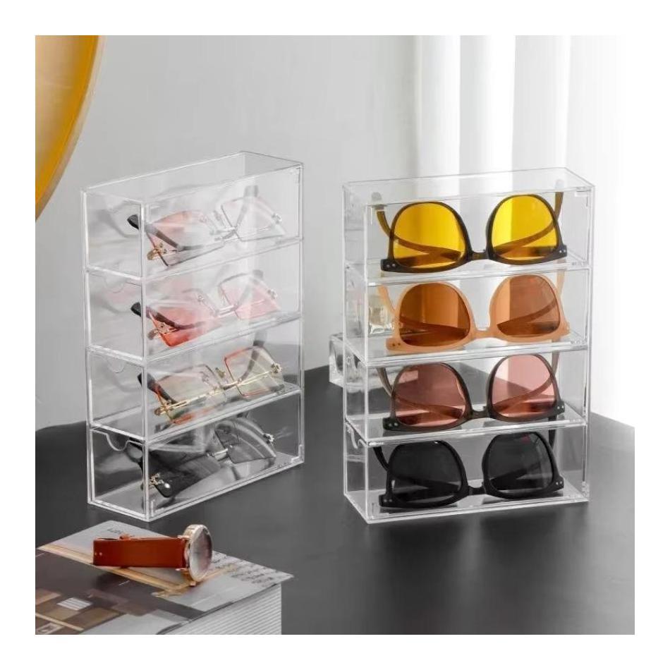 4-layer Plastic Stationery Rack Drawer Storage Box Transparent Dustproof Sunglasses Cosmetic Desktop
