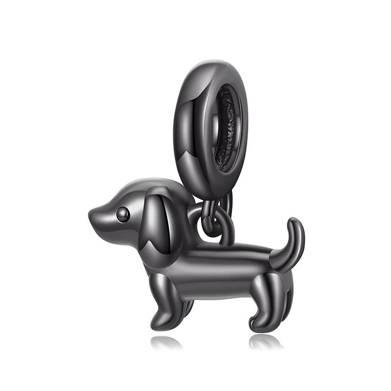 WOSTU 925 Sterling Silver Dog Charm Heart Animal Bead Black Boston Terrier Dachshund Pendant Fit DIY Bracelet Gift For Pet Lover