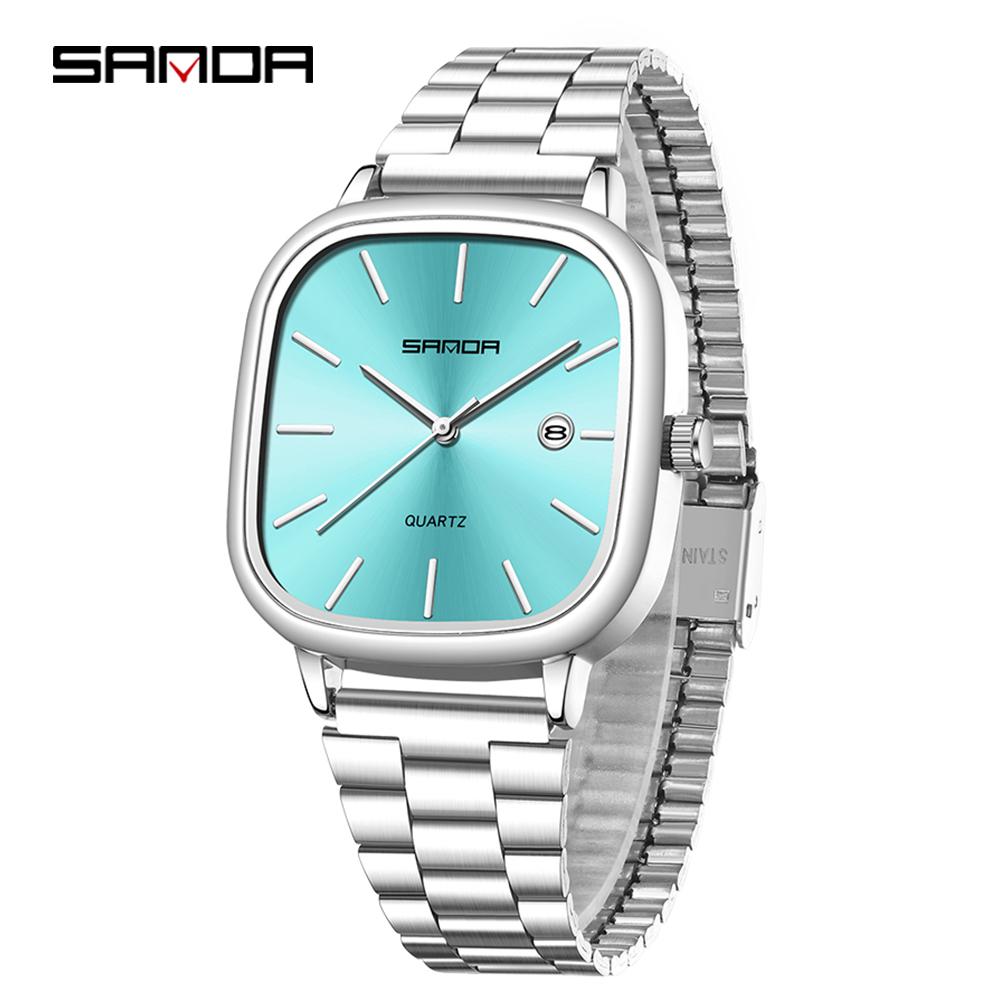 Fashion Square Dial Couple's Wristwatches Men Women Casual Daily Calendar Watch Waterproof Steel Strap Relojs