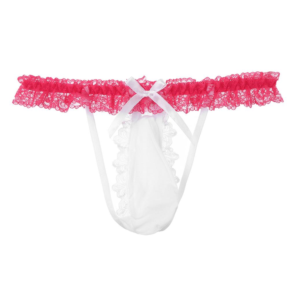 Bărbați din dantelă florală cu bandă elastică tanga sissy lenjerie de corp culoare contrastantă cu fundă husă umflături cu șnur decupat spate în T