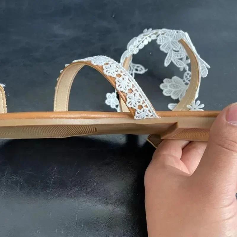 Mode 2025 Heißer Verkauf Schuhe für Frauen Schnürung Römische Sandalen Sexy Weiß Damen Slipper Flache Schuhe Übergröße Sandalias Zapatillas De Mujer