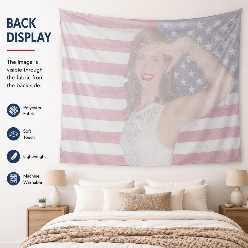 Lana Del Rey Patriotic American Flag Tapestry, Salute Woman Wall Hanging, Peach Beige Decor For Bedroom, Dorm & Party