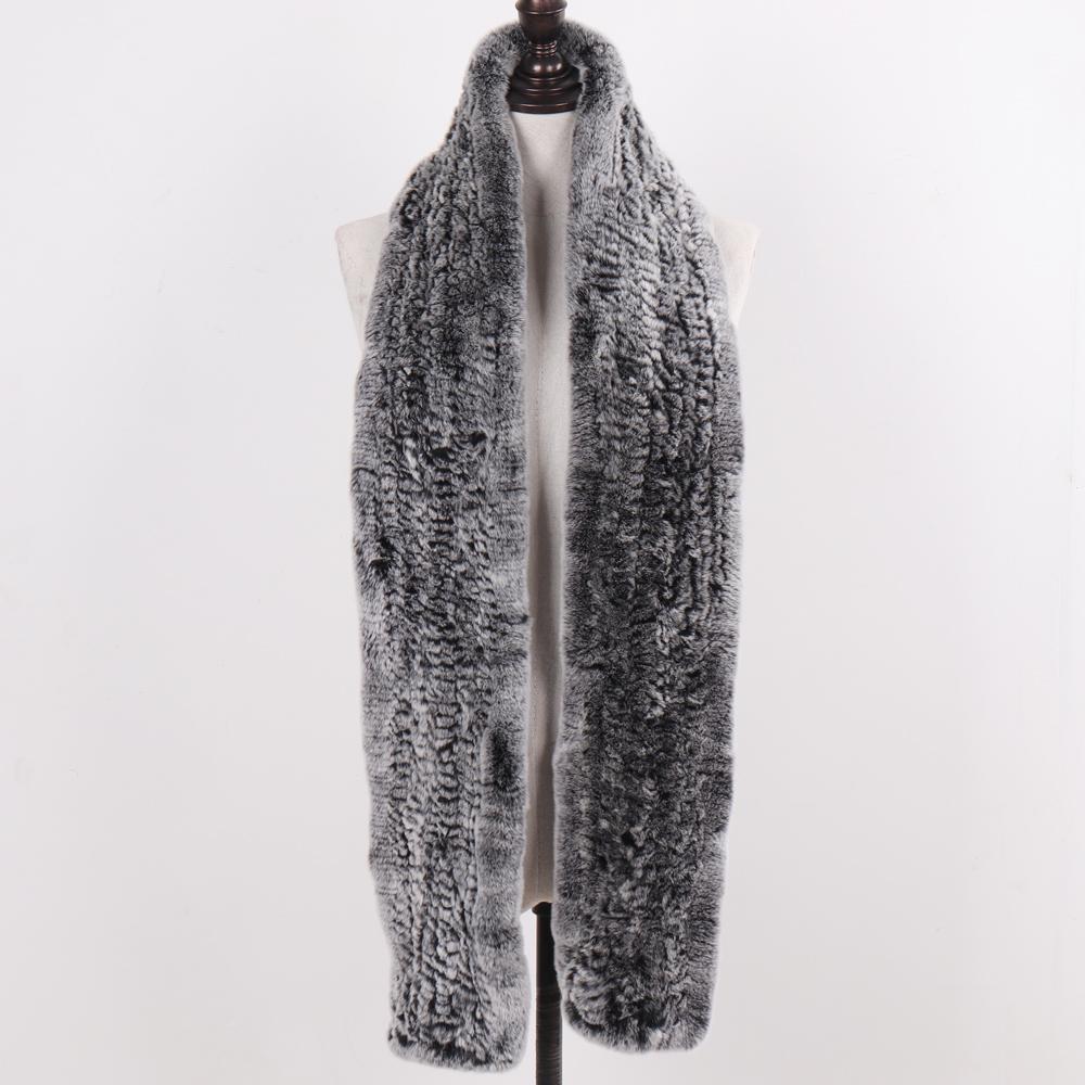 New Women Real Knitted Rex Rabbit Fur Scarf Fashion Luxury Brand Shawl Fur Scarves Solid Color Russian Winter Fur Neckerchief
