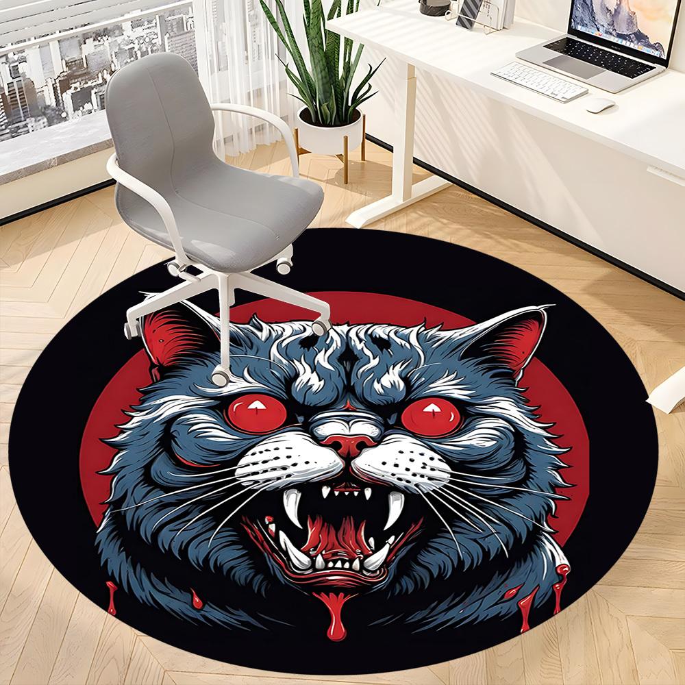 1pc Bloodthirsty Feline Office Round Area Rug, Under Office Chairs Bedroom Living Room Home Decor, Room Deco, Available In Various Sizes