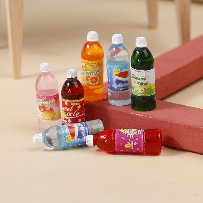 5Pcs Dollhouse Miniature Food Play Cartoon Soda Fruit Juice Drink Model Prop Set