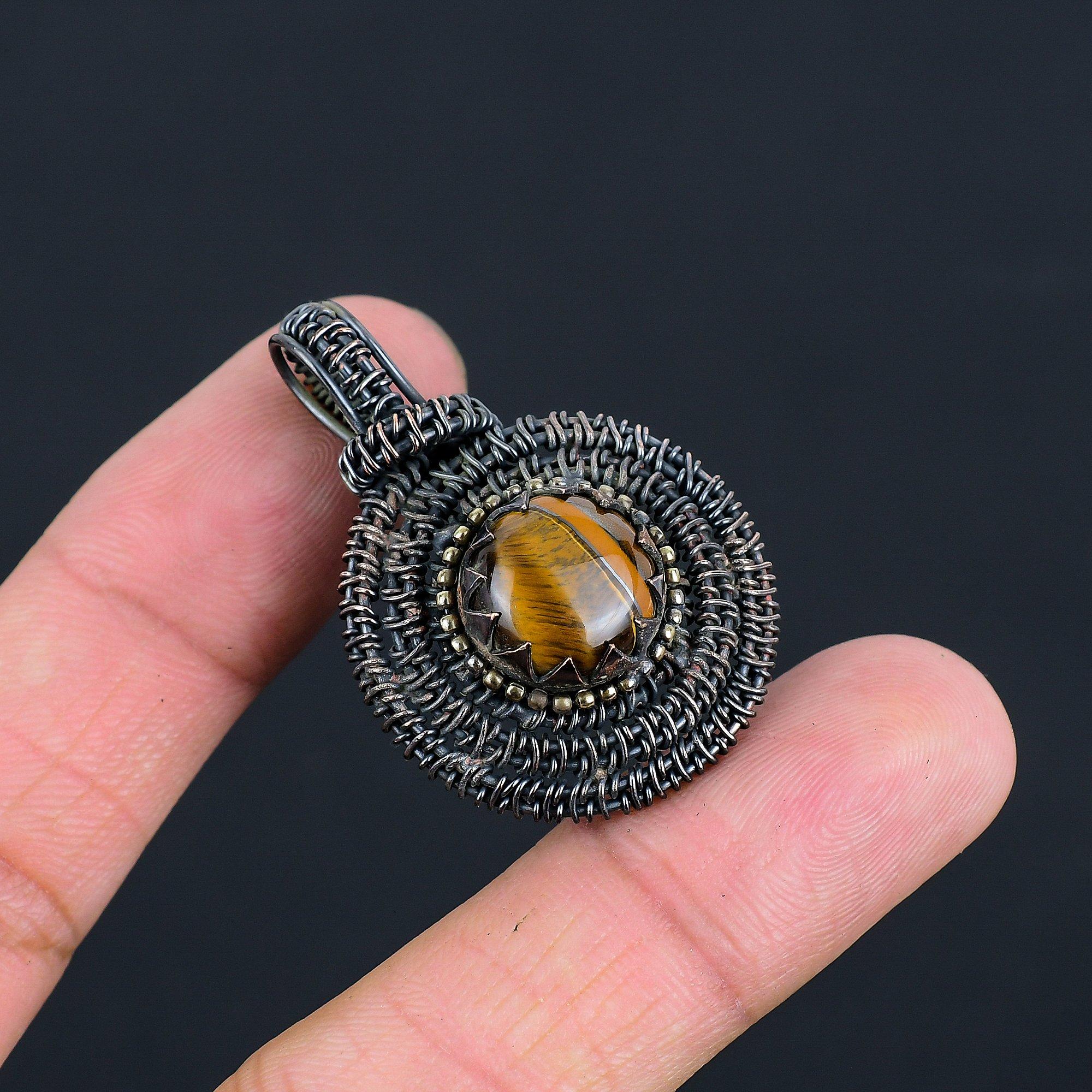 

Tiger s Eye Gemstone Handmade Copper Wire Wrap Jewelry Pendant For Wedding Gift 1.77 Inches жёлтый