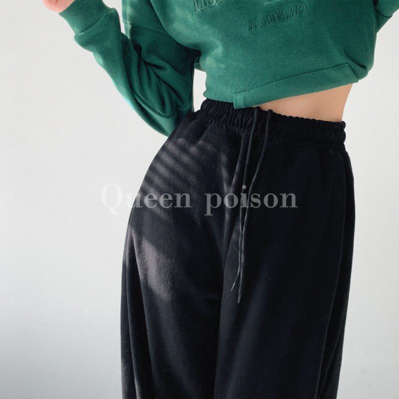

European & American Retro High Waist Drawstring Joggers - Women s Autumn Loose Wide-Leg Sweatpants L чорний