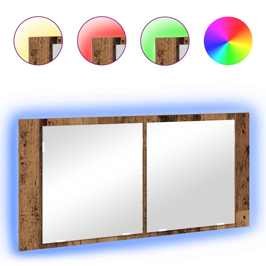 LED Mirror Cabinet Rustic Wood Style 100 x 12 x 45 cm Engineered Wood